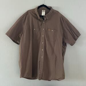 Carhartt Men’s Short Sleeve Button Front Work Shirt Brown 4XL Regular Cotton